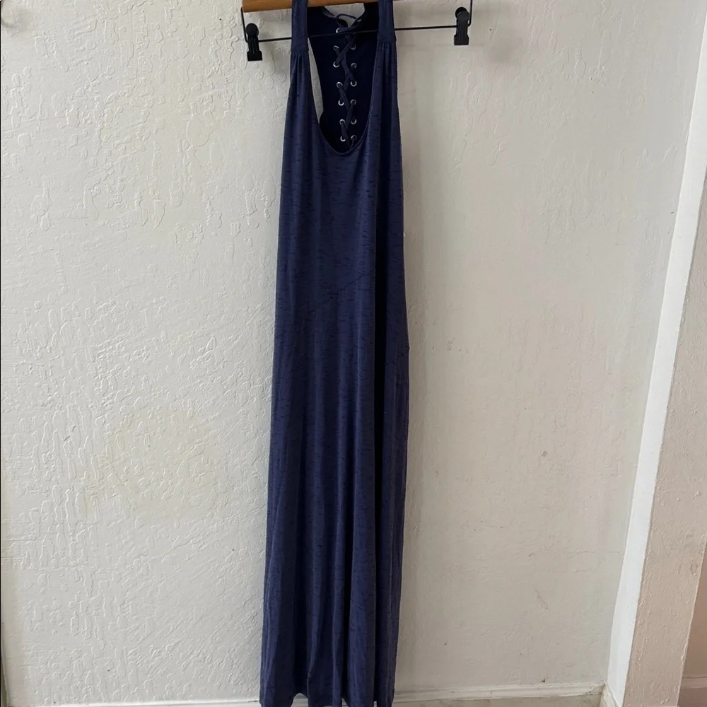Anthropologie Maeve Navy Blue Melanie Lace Up Back Maxi Dress XS NWT